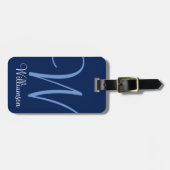 Blauer Monogramm-Initialen-Skript-Gepäckanhänger Gepäckanhänger (Vorderseite horizontal)
