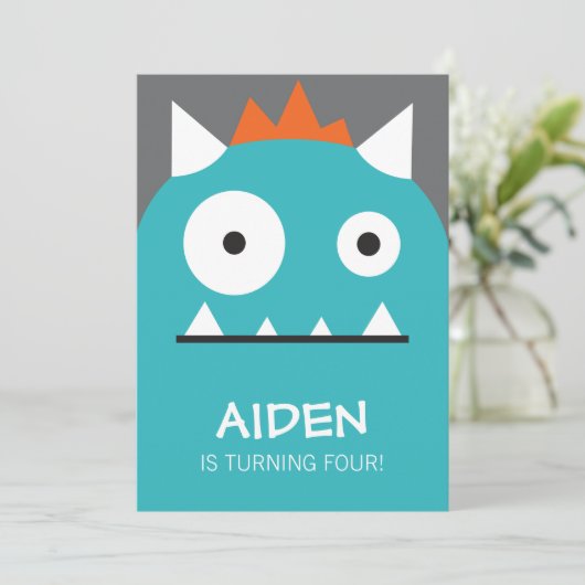 Blauer Monster Einladung (Stehend Vorderseite)