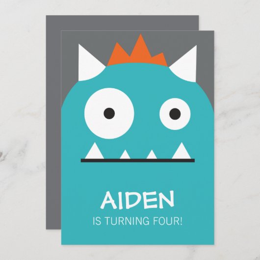 Blauer Monster Einladung (Vorne/Hinten)