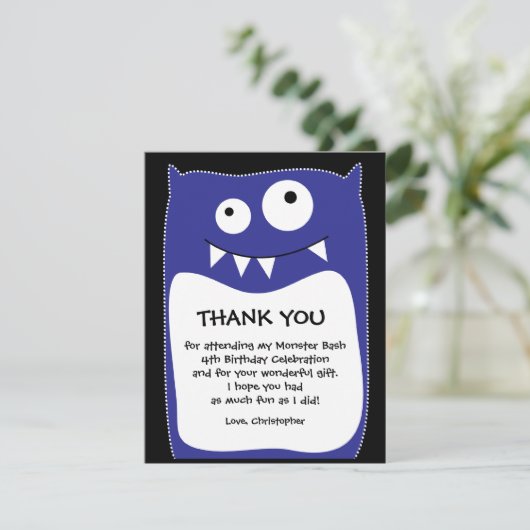 Blauer Monster-heftiger Schlag danken Ihnen zu Dankeskarte (Stehend Vorderseite)