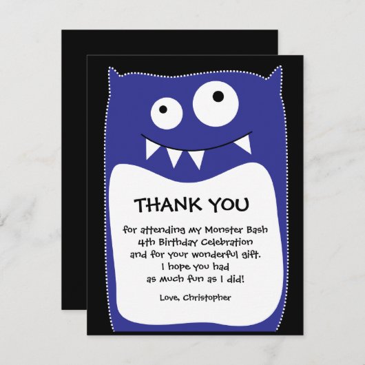 Blauer Monster-heftiger Schlag danken Ihnen zu Dankeskarte (Vorne/Hinten)