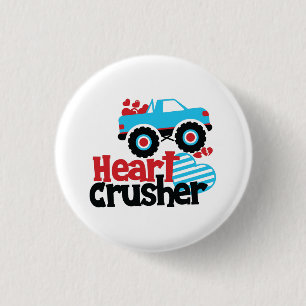Blauer Monster-Truck Herz-Zermalmer Valentinstag Button