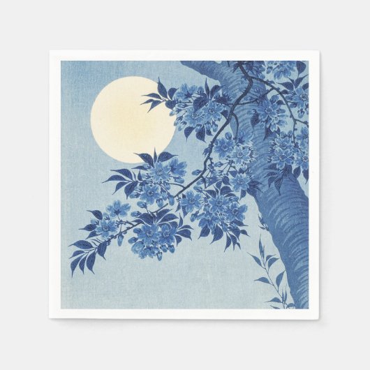 Blauer Moonlit Blossom Tree Unter dem nächtlichen Serviette (Vorderseite)