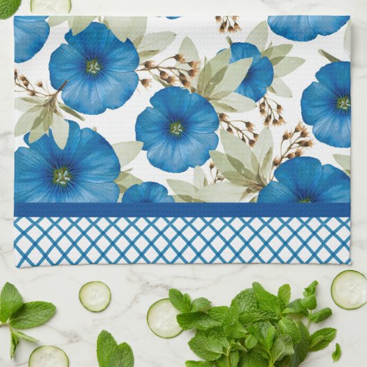 Blauer Morgenglanz und Gitterarbeit Geschirrtuch (Gefaltet)