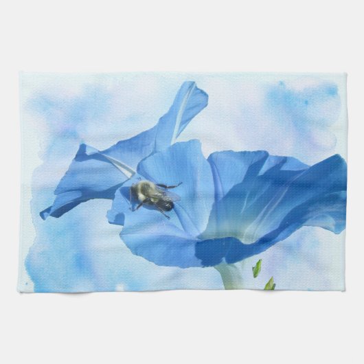 Blauer Morgenruhm und Hummeln Küchentuch (Horizontal)