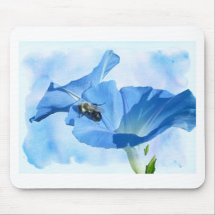 Blauer Morgenruhm und Hummeln Mousepad