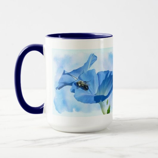 Blauer Morgenruhm und Hummeln Tasse (Links)