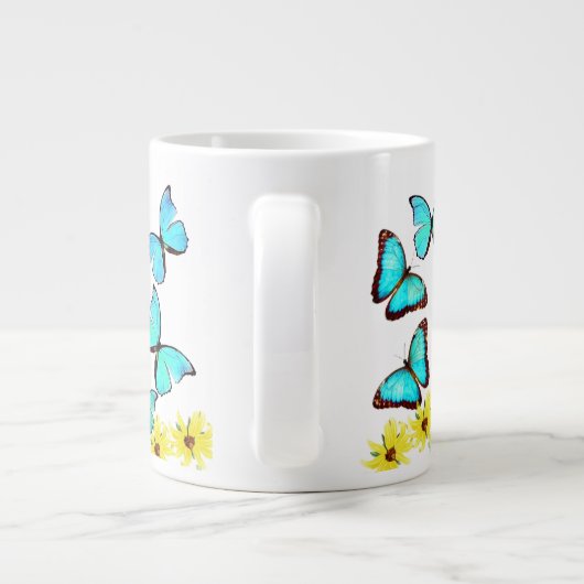 Blauer Morpho Butterfett Blume Tasse (Rückseite)