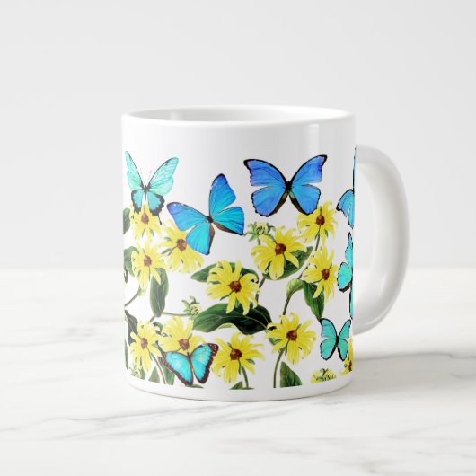 Blauer Morpho Butterfett Blume Tasse (Vorderseite Rechts)