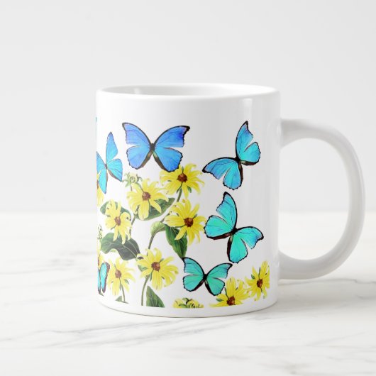 Blauer Morpho Butterfett Blume Tasse (Rechts)