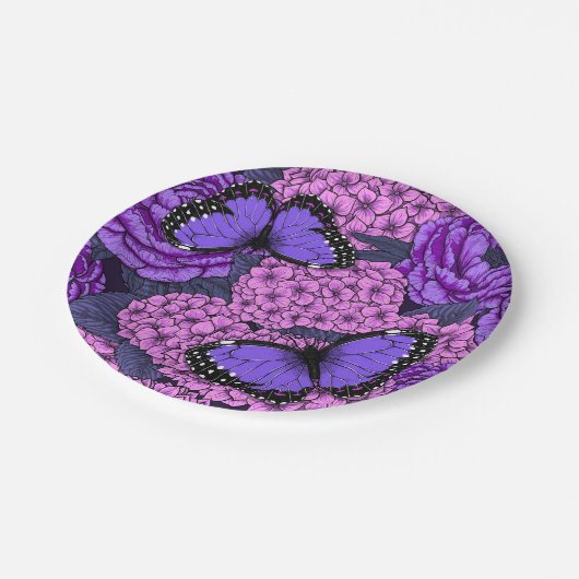 Blauer Morpho-Garten 2 Pappteller (Schrägansicht)