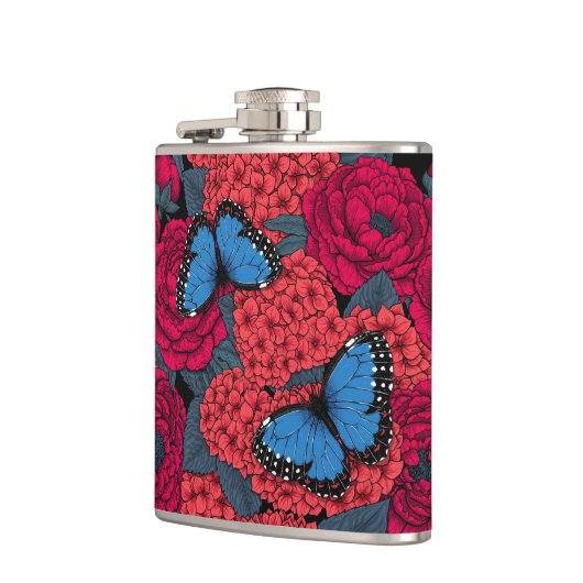 Blauer Morpho-Garten Flachmann (Links)