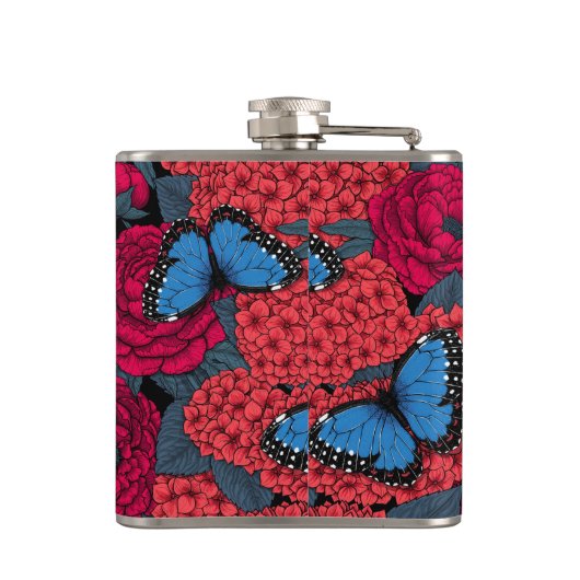 Blauer Morpho-Garten Flachmann (Rückseite)