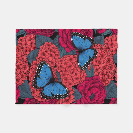 Blauer Morpho-Garten Fleecedecke (Vorderseite (Horizontal))