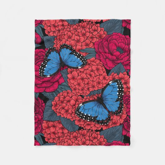 Blauer Morpho-Garten Fleecedecke (Vorderseite)