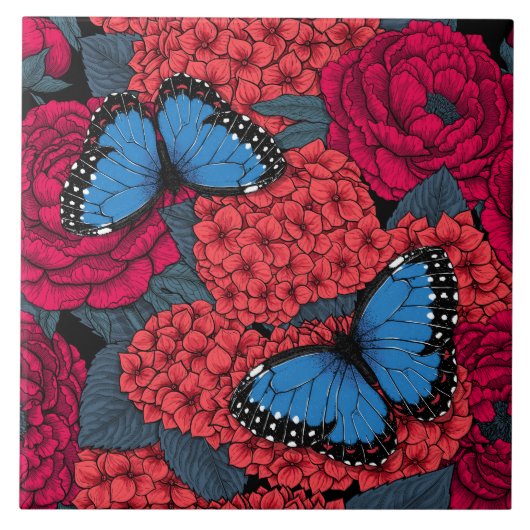 Blauer Morpho-Garten Fliese (Vorderseite)