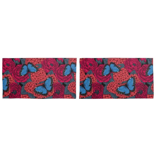 Blauer Morpho-Garten Kissenbezug (Vorderseite-Set)