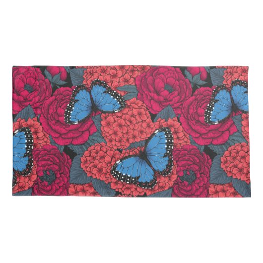 Blauer Morpho-Garten Kissenbezug (Rückseite-Links)