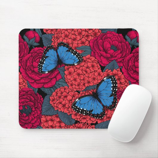 Blauer Morpho-Garten Mousepad (Mit Mouse)