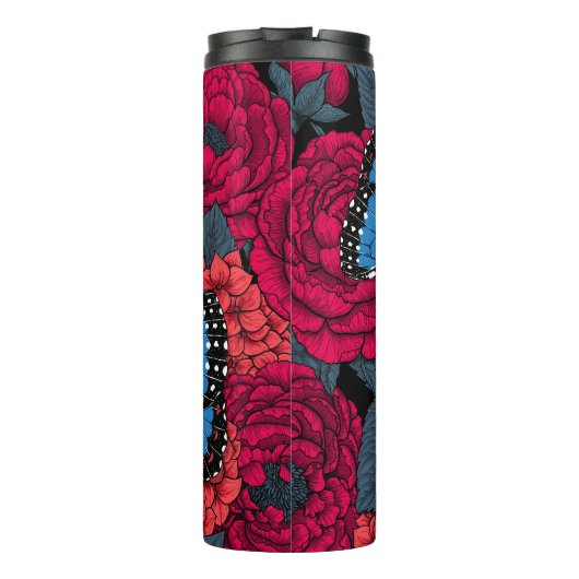 Blauer Morpho-Garten Thermosbecher (Rückseite)