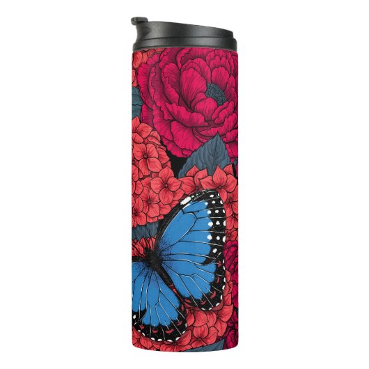 Blauer Morpho-Garten Thermosbecher (Nach rechts gedreht)