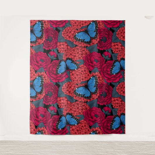 Blauer Morpho-Garten Wandteppich (Vorderseite)