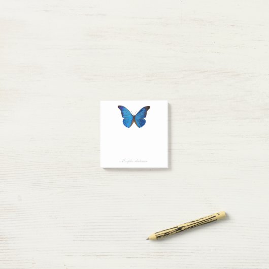 Blauer Morpho Rhetenor handgemalter Schmetterling Post-it Klebezettel (Auf Schreibtisch)