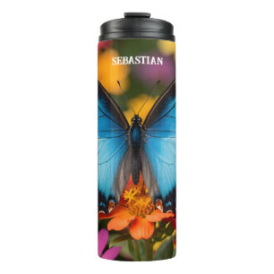 Blauer Morpho Schmetterling Floral Botanisch Thermosbecher