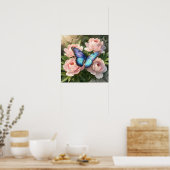 Blauer Morpho-Schmetterling Florale Botanische Kun Poster (Küche)