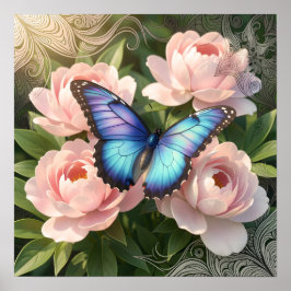 Blauer Morpho-Schmetterling Florale Botanische Kun Poster