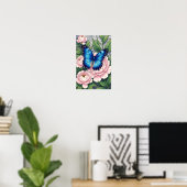 Blauer Morpho-Schmetterling Florale Botanische Kun Poster (Heimbüro)