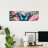 Blauer Morpho-Schmetterling Florale Botanische Kun Poster (Heimbüro)