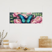 Blauer Morpho-Schmetterling Florale Botanische Kun Poster (Küche)