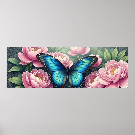 Blauer Morpho-Schmetterling Florale Botanische Kun Poster (Vorne)