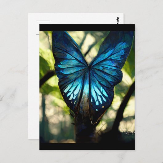 Blauer Morpho-Schmetterling im Wald Postkarte (Vorne/Hinten)