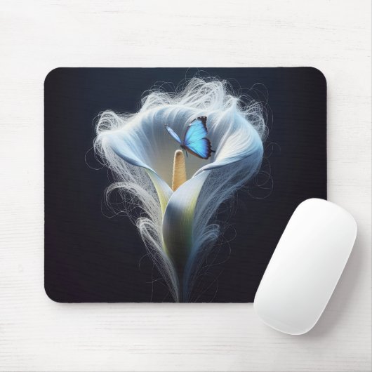 Blauer Morpho-Schmetterling in Lilie Mousepad (Mit Mouse)
