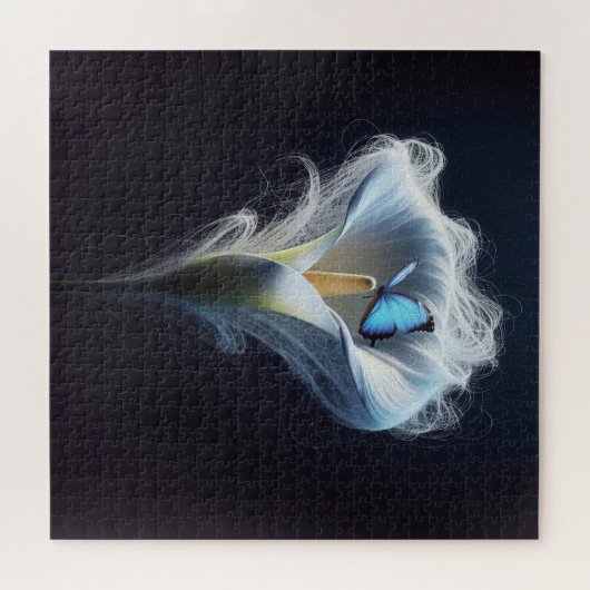 Blauer Morpho-Schmetterling in Lilie Puzzle (Horizontal)