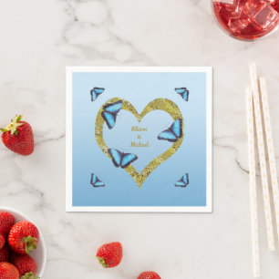 Blauer Morpho-Schmetterling mit goldenem Herzen Serviette