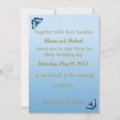 Blauer Morpho-Schmetterling mit goldener Herzhochz Einladung (Rückseite)