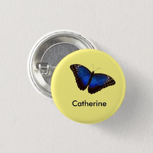 Blauer Morpho Schmetterling personalisiert Button (Vorne & Hinten)
