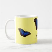 Blauer Morpho Schmetterling personalisiert Kaffeetasse (Links)