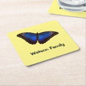 Blauer Morpho Schmetterling personalisiert Rechteckiger Pappuntersetzer (angewinkelt)