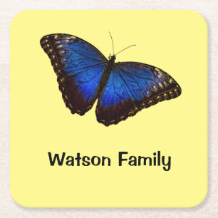 Blauer Morpho Schmetterling personalisiert Rechteckiger Pappuntersetzer