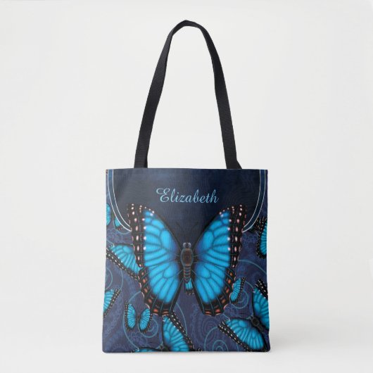 Blauer Morpho Schmetterling personalisiert Tasche (Vorderseite)