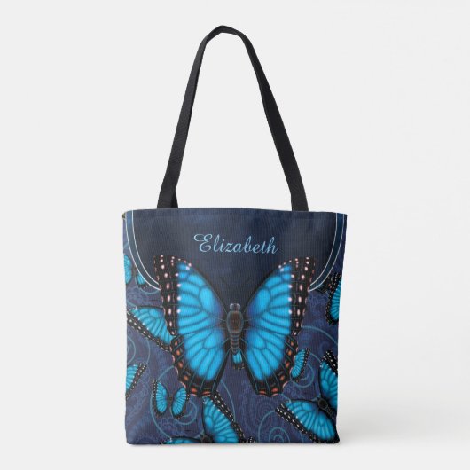 Blauer Morpho Schmetterling personalisiert Tasche (Rückseite)