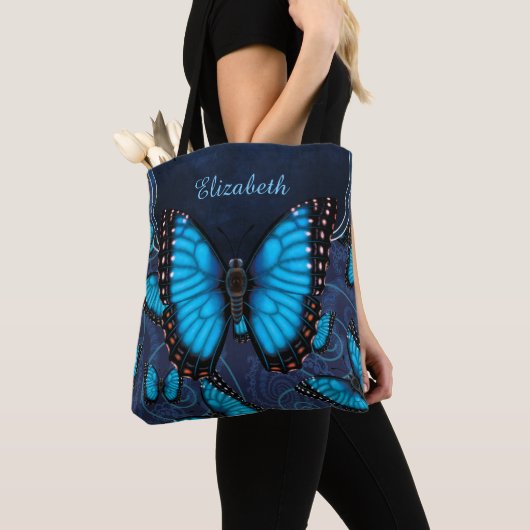 Blauer Morpho Schmetterling personalisiert Tasche (Von Nahem)