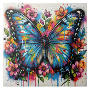 Blauer Morpho-Schmetterling Street Art Graffiti Gr Fliese
