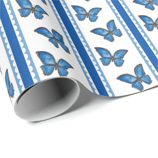 Blauer Morpho-Streifen Geschenkpapier (Rolleneckpunkt)