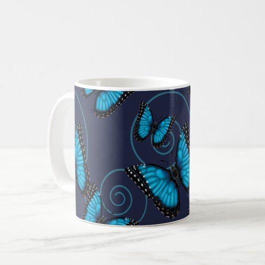 Blauer Morpho Strudel-Schmetterling Kaffeetasse (Vorderseite Links)
