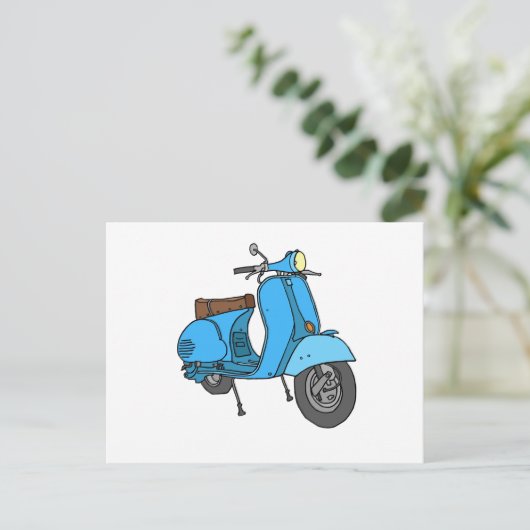 Blauer Motorroller (Vespa) Postkarte (Stehend Vorderseite)